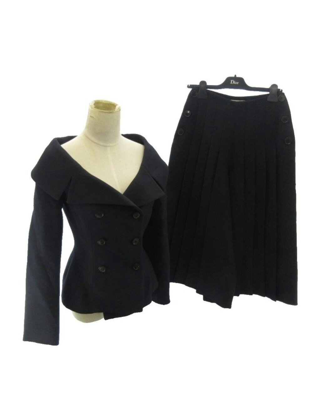 Dior Off-shoulder Set Jacket High Waist Culottes Pants Gathered Silk Blend 36